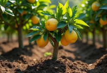 Arbre citronnier en pleine croissance en plein soleil