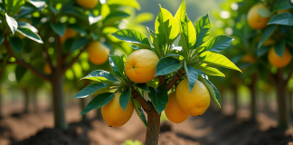 Arbre citronnier en pleine croissance en plein soleil