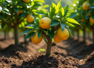 Arbre citronnier en pleine croissance en plein soleil