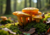 Gros plan sur des cèpes dorés dans la forêt