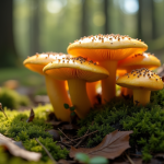 Gros plan sur des cèpes dorés dans la forêt
