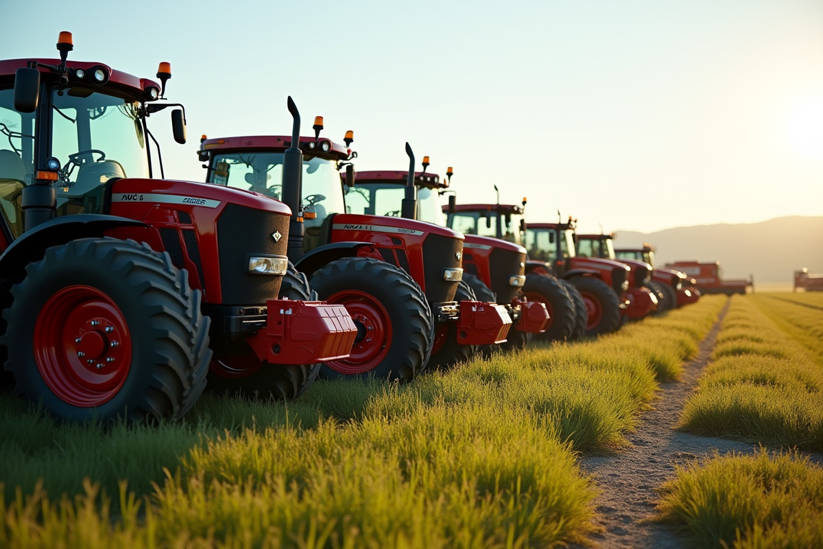 Matériel agricole usé sur un champ avec signes d