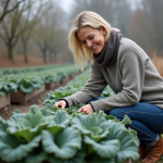 Légume résistant froid : quel est le plus adapté pour votre jardin ? Femme d'âge moyen inspectant le chou kale dans le jardin en automne