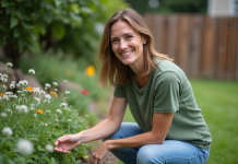 Gazon sans tonte : quelles alternatives pour un entretien facile ? Femme dans un jardin ensoleille avec fleurs sauvages