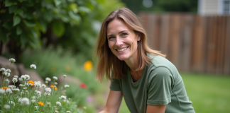 Gazon sans tonte : quelles alternatives pour un entretien facile ? Femme dans un jardin ensoleille avec fleurs sauvages