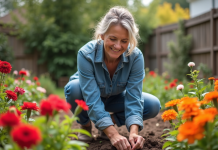 Attirer les colibris au jardin : quelles fleurs choisir pour les attirer ? Femme plantant des fleurs colorées dans son jardin