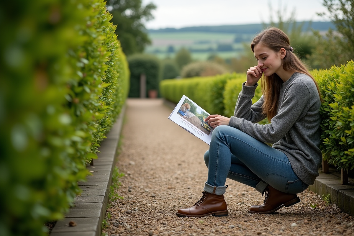 Jeune femme lisant un guide de plantation près d
