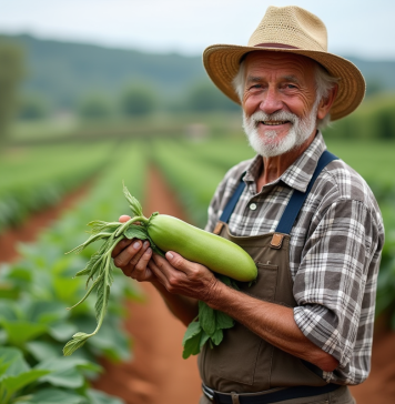 Légume le plus ancien : découvrez quelle variété surpasse les autres ! Vieux fermier souriant avec gousse de fève ancienne