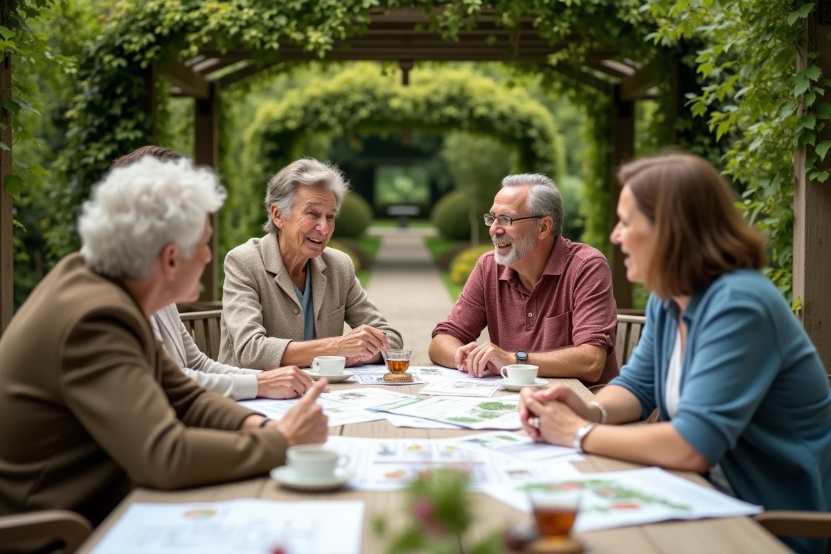 Groupe de jardiniers réunis autour d'une table pour planifier la saison de jardinage dans le cadre d'un club horticole en 2026