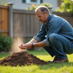 Combattez efficacement une fourmilière : conseils et astuces pratiques Homme en tenue casual près d'une fourmilière dans un jardin