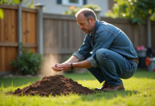 Combattez efficacement une fourmilière : conseils et astuces pratiques Homme en tenue casual près d'une fourmilière dans un jardin