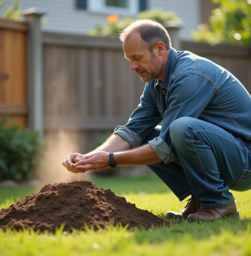 Combattez efficacement une fourmilière : conseils et astuces pratiques Homme en tenue casual près d'une fourmilière dans un jardin