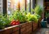 Petit jardin en balcon urbain avec légumes en pot soleil