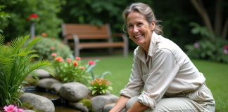 Transformez facilement un ancien bassin en un lieu de vie agréable : nos astuces pratiques Femme plantant des plantes aquatiques dans un bassin de jardin rénové