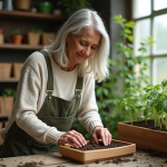 Semis de tomates : quand et comment les planter pour de beaux résultats ! Femme jardinant en intérieur en semant des graines de tomates