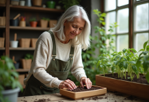 Semis de tomates : quand et comment les planter pour de beaux résultats ! Femme jardinant en intérieur en semant des graines de tomates