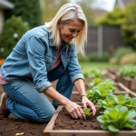 Meilleure saison pour faire pousser des plantes : conseils d’experts Femme d'âge moyen transplante des jeunes plants dans un jardin