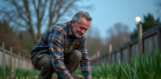 Plantation de poireaux avec la lune : dates optimales en 2025 Jardinier français plantant des poireaux dans un jardin rustique