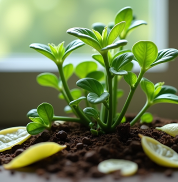 Plante de jade avec feuilles jaunes sur le sol en lumière naturelle