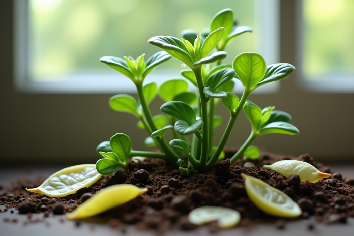 plante-jade-features-jaunees Plante de jade avec feuilles jaunes sur le sol en lumière naturelle